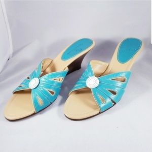 Cole Haan Vintage Wedge Sandals Turquoise